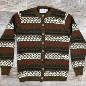 VTG Jersild 100% Virgin Wool Women's Cardigan Sweater Fair Isle Size Medium